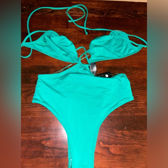 Zara Cutout Green Strappy One Piece Swimsuit - Picture 4 of 5